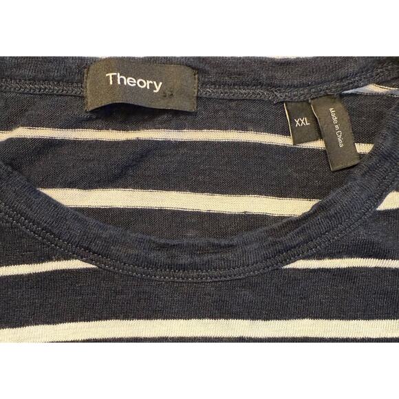 Theory Women's XXL Blue/White T-shirt, LINEN & Cotton Beach/ Preppy/ Plus Size - Picture 3 of 4